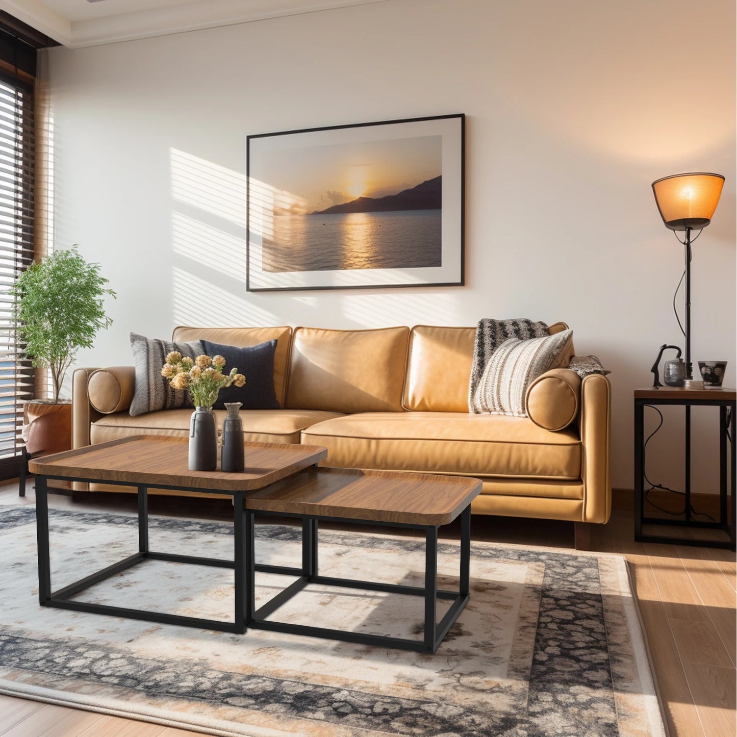 Table basse industriel vintage 2 pièces - Bois Table basse