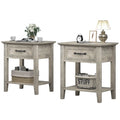 Table de chevet ancien 1 tiroir - Gris-2pcs Table de chevet