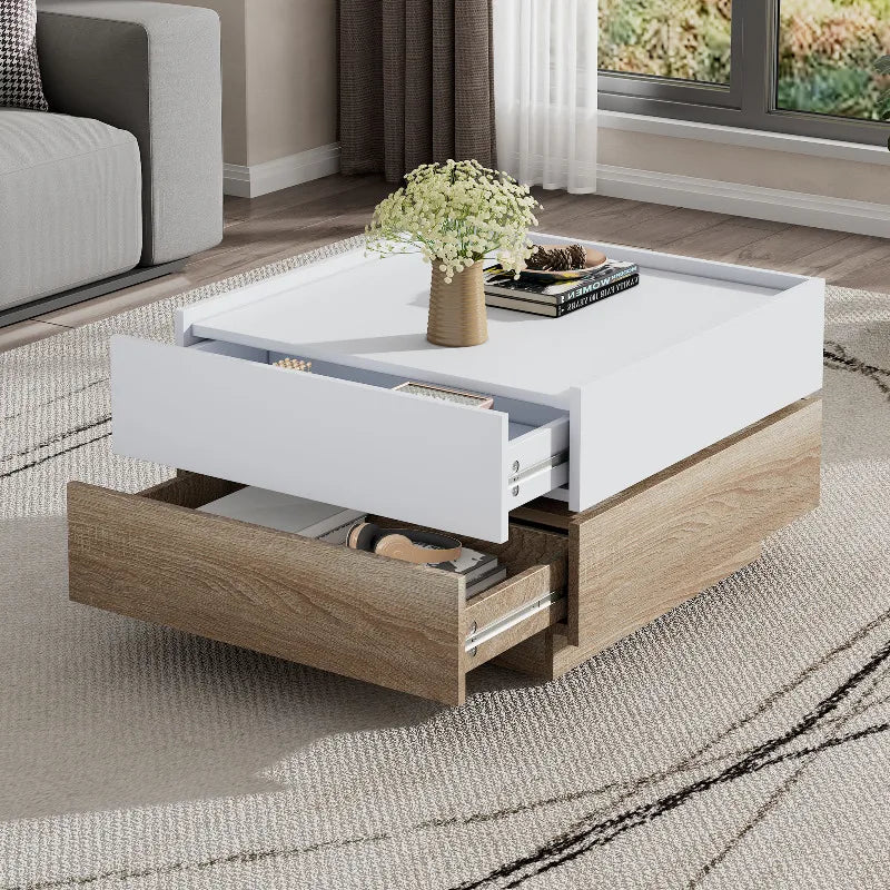 Table basse multifonctionnelle à plateau pivotant 360° -