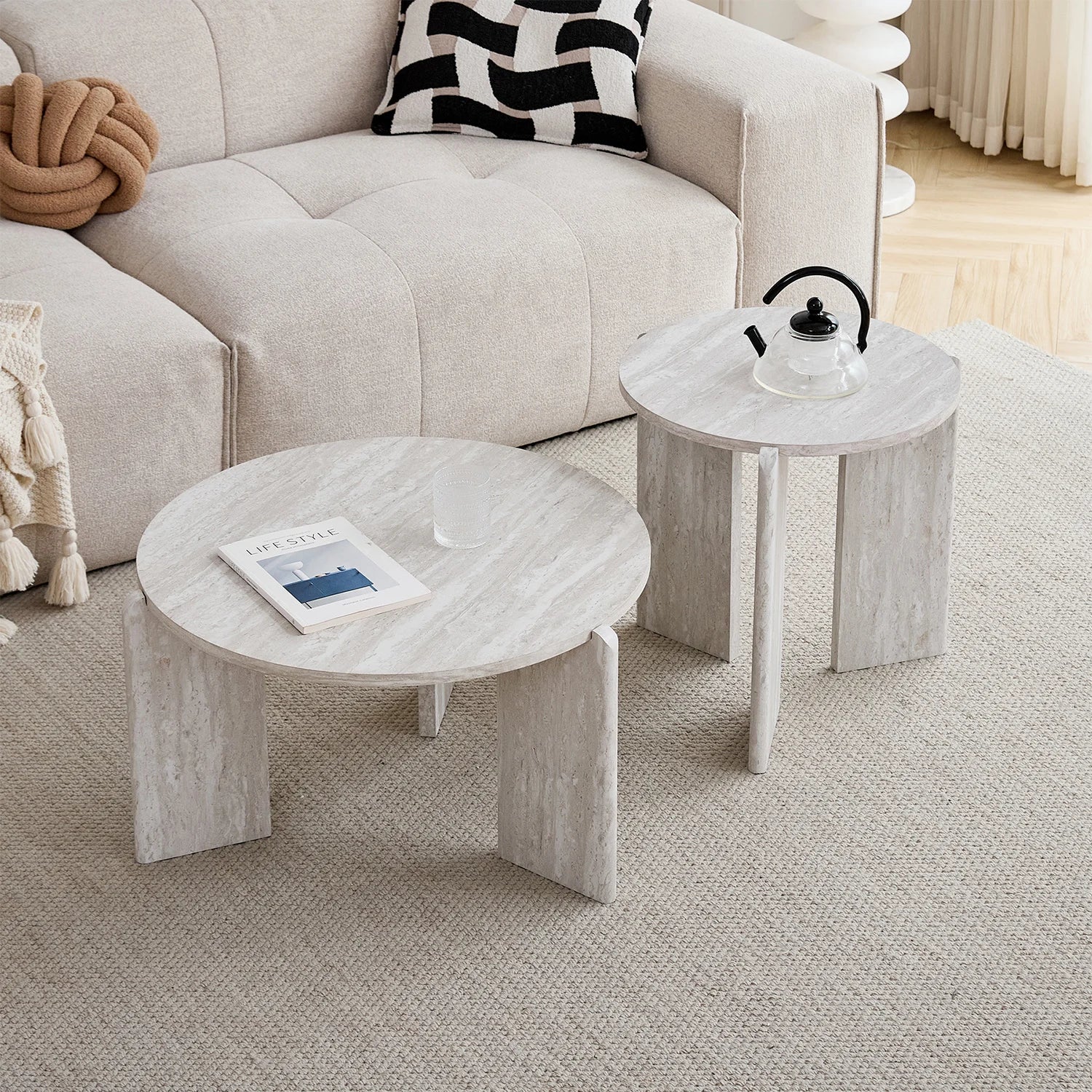 Table basse bois gris minimaliste 2 ensembles -