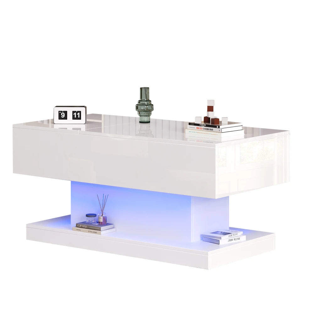 Table basse design blanc avec éclairage LED 100x50x45 Cm -