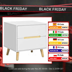 Table de chevet en bois massif 2 tiroirs - 50X40X50.5 cm -