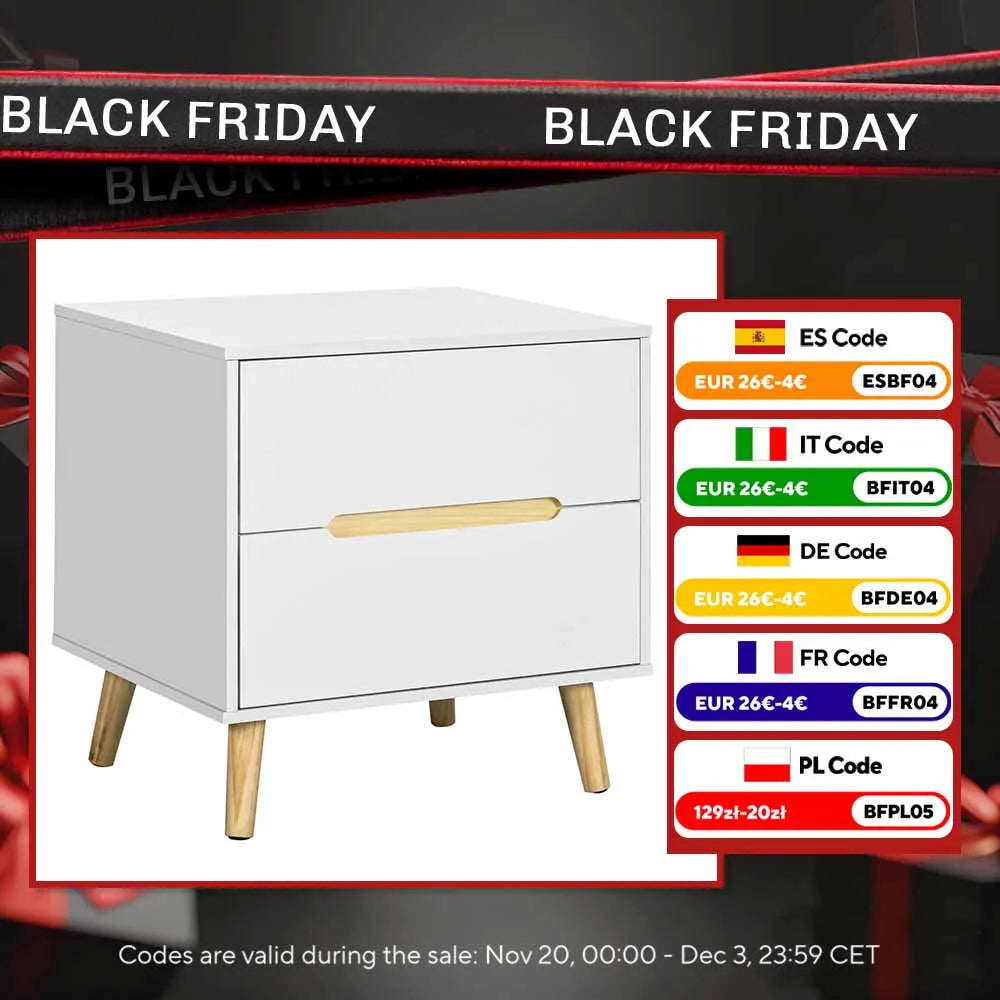 Table de chevet en bois massif 2 tiroirs - 50X40X50.5 cm -