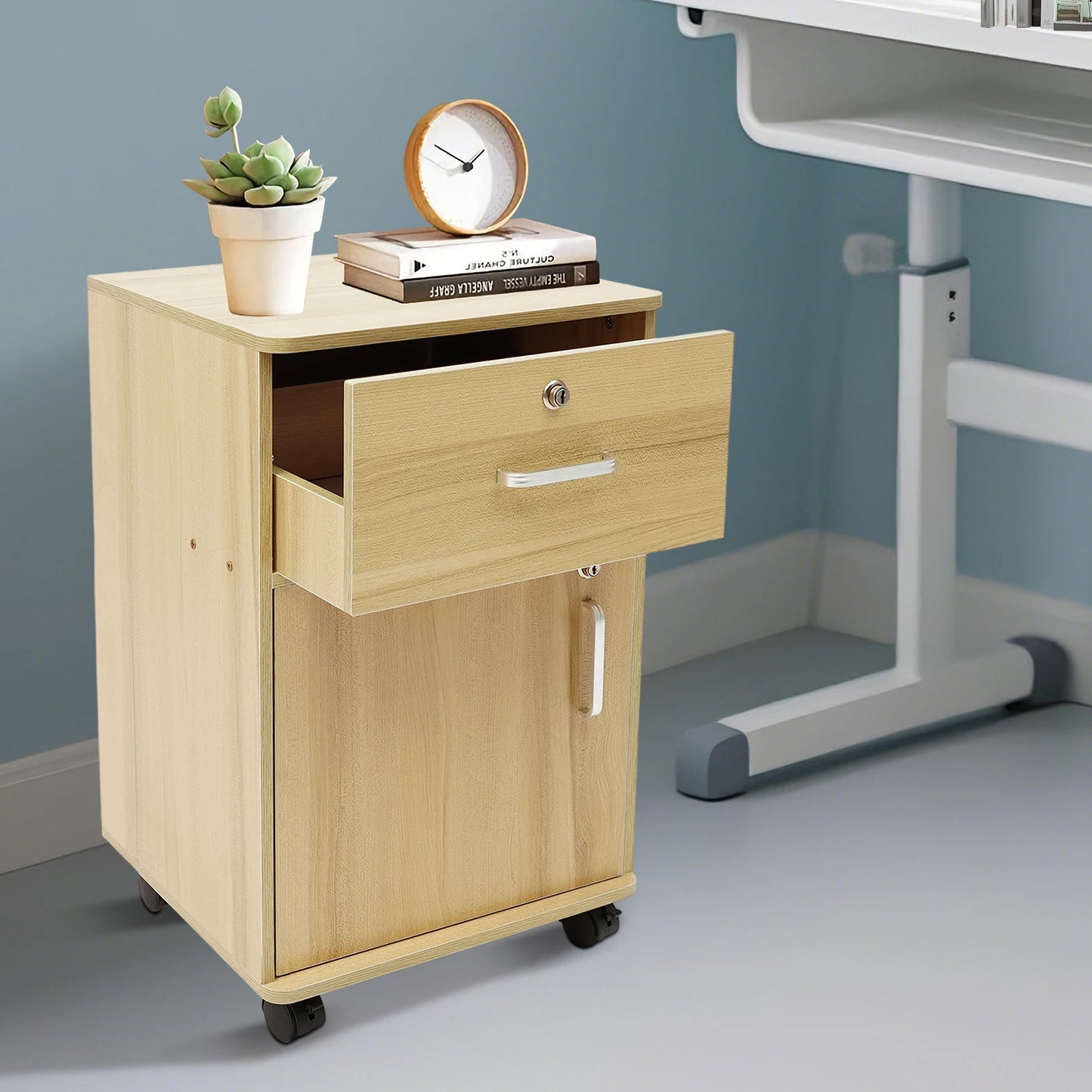 Table de nuit roulante à deux niveaux -