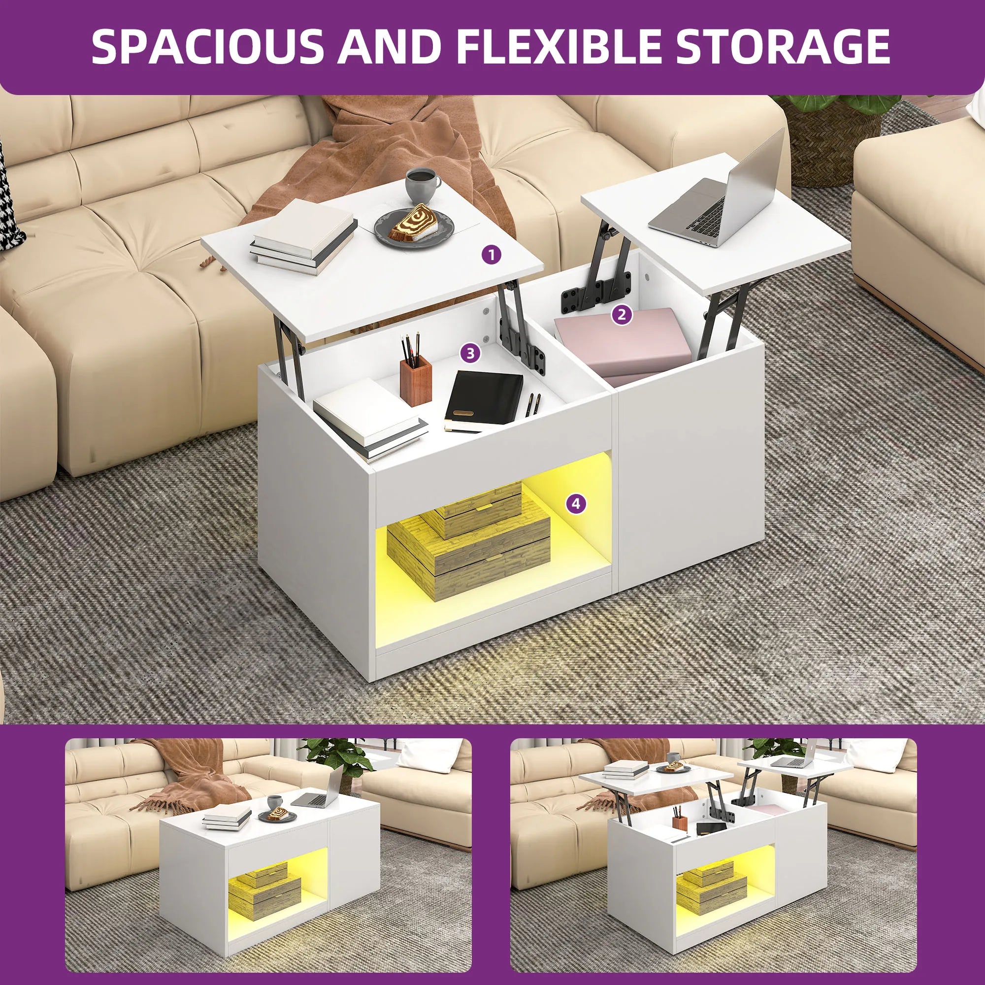 Table basse style industriel de luxe moderne avec led -