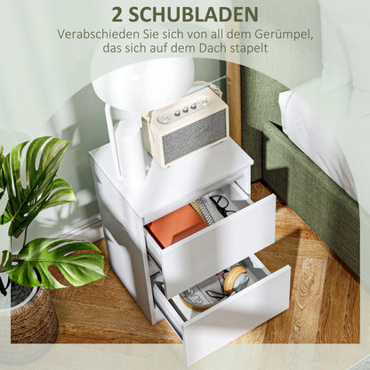 Table de chevet à 2 tiroirs blanche , 40x32x56cm -