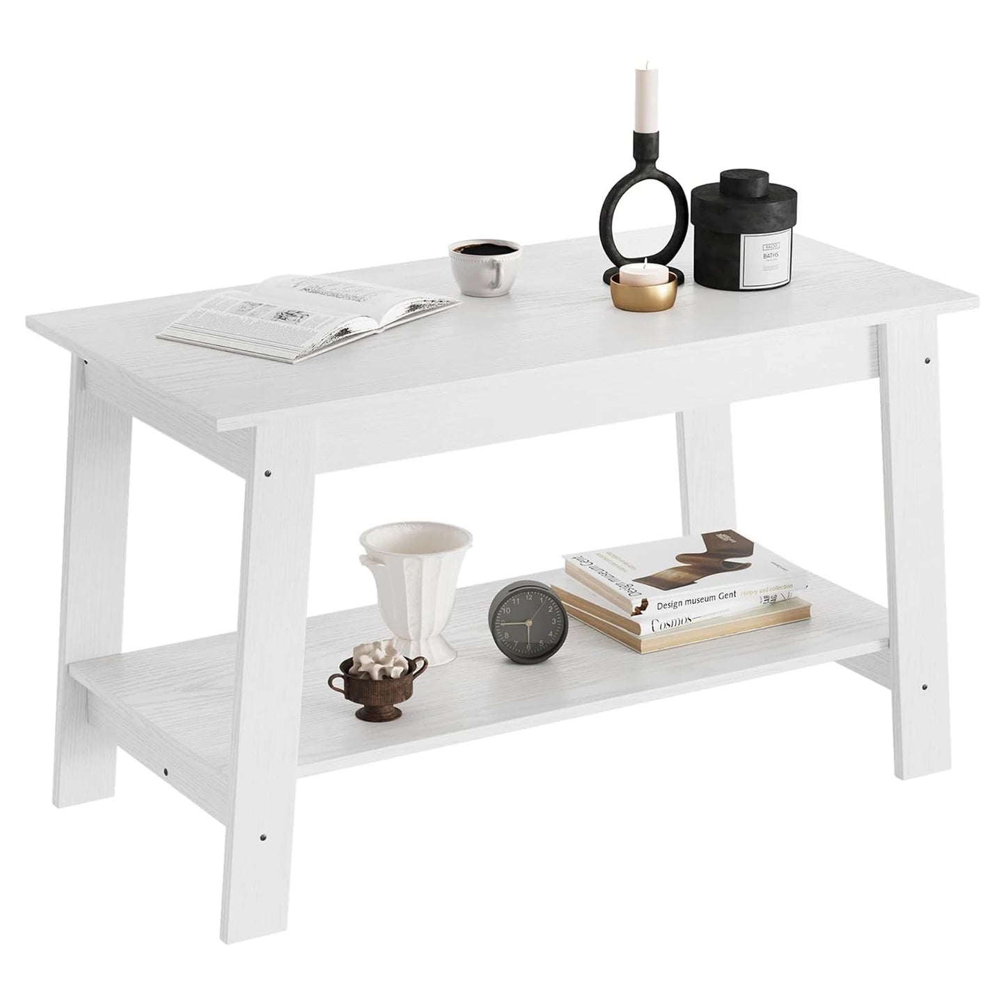 Table basse bois rustique à doubles plateaux - Blanc Table basse