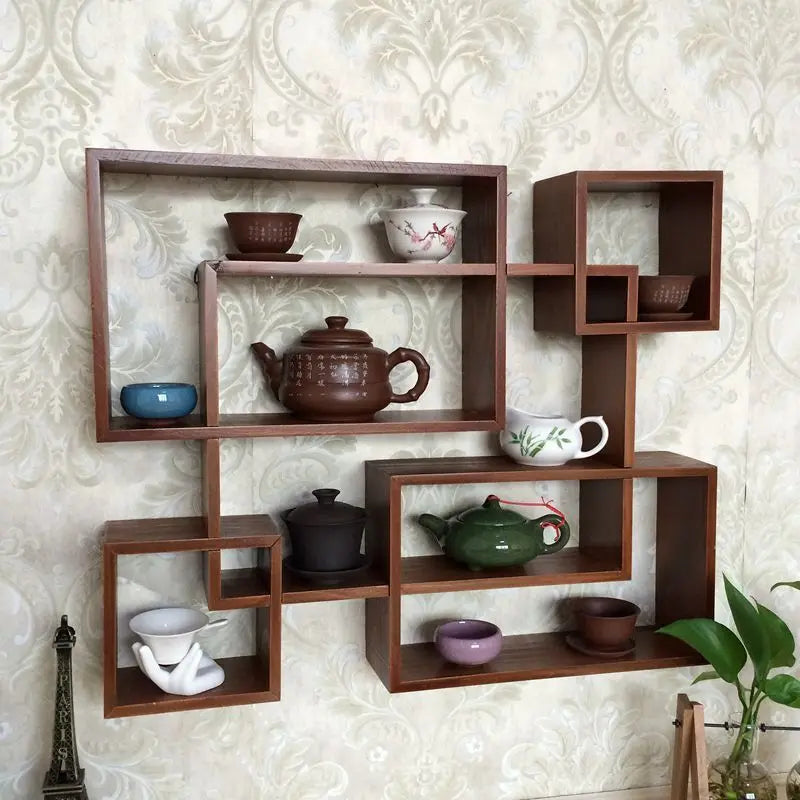 étagère murale en bois ancien à multi compartiments -