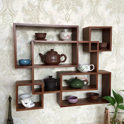 étagère murale en bois ancien à multi compartiments -