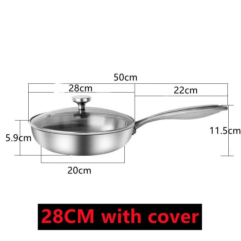 Poêle inox Professionnel de qualité disponible en 22cm 24cm 26cm 28cm - 28cm avec couverture