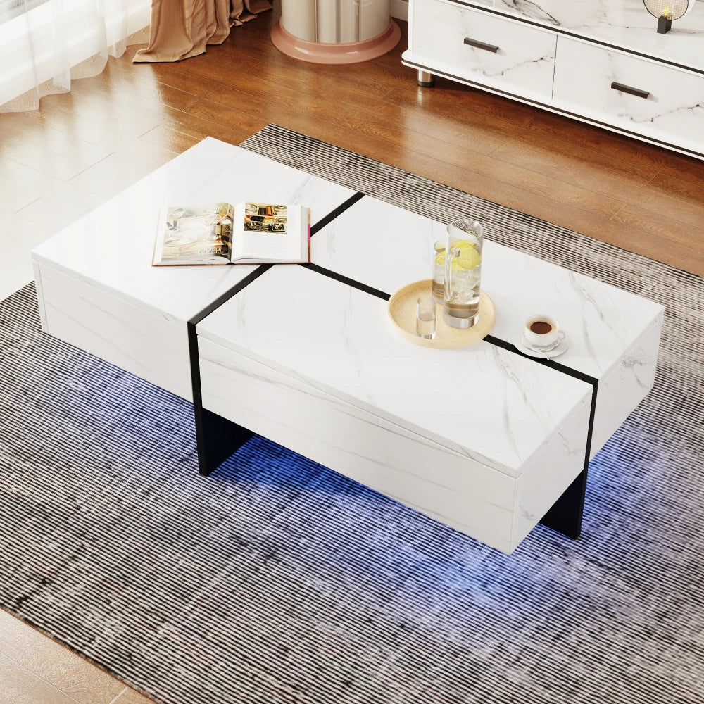 Table basse marbre rectangulaire imitations 100*50*34.5cm - Blanc Table basse