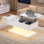 Table basse design blanc avec éclairage LED 100x50x45 Cm -