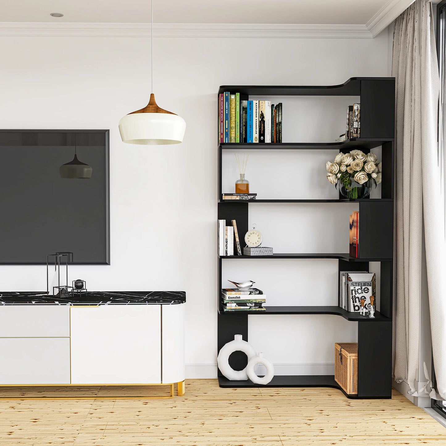 Étagère livre d'angle en bois en forme de L -