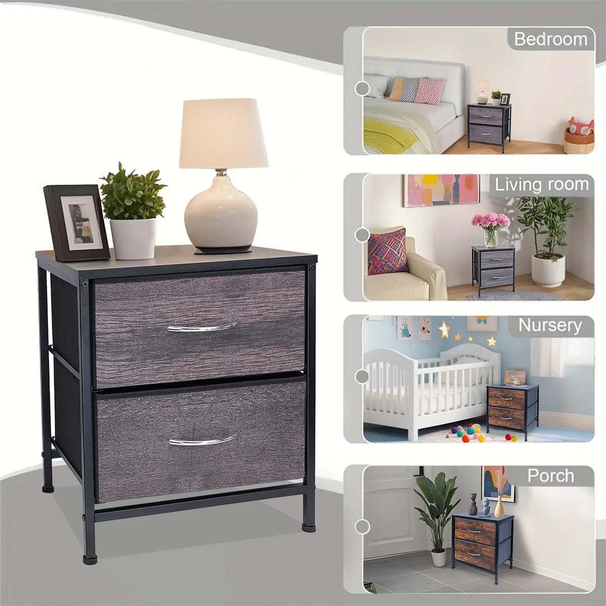 Table de nuit avec structure robuste et 2 tiroirs -