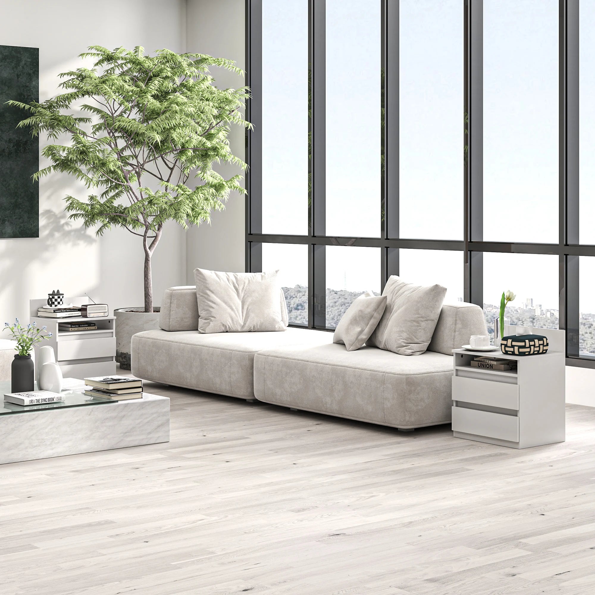 Table de chevet à suspendre de couleur blanche 40 x 32 x 50 cm -