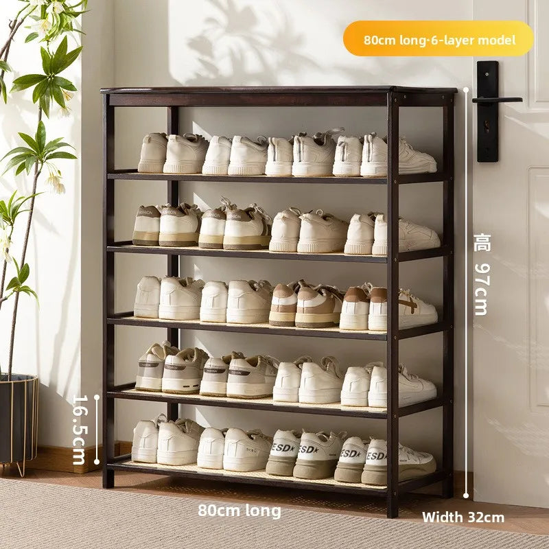 Meuble à chaussure bas d'entrée en bois massif - 6 étages-80cm