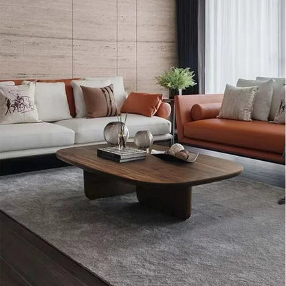 Table basse bois ovale noyer -