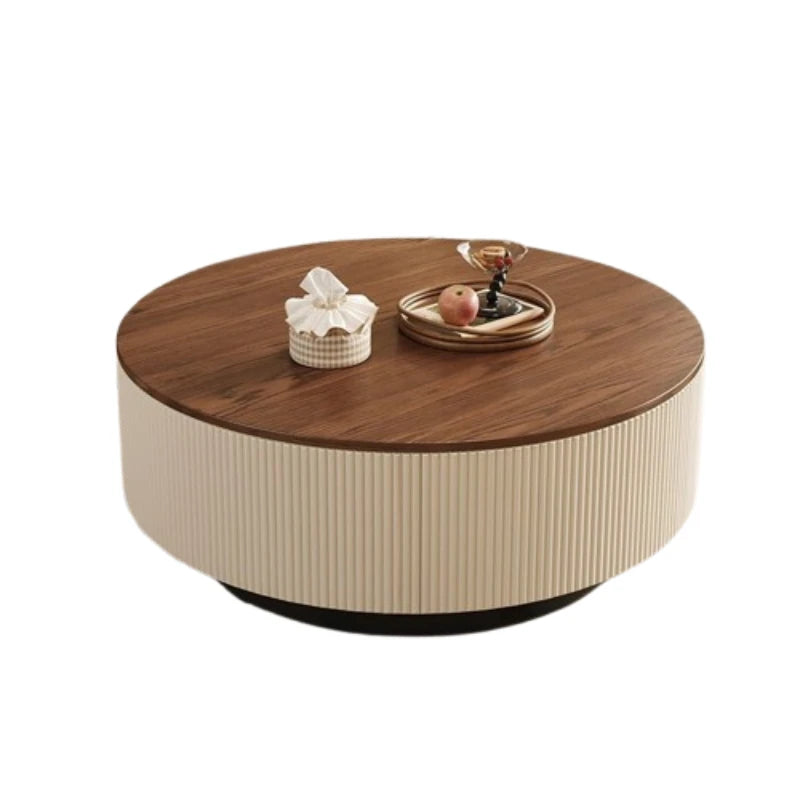 Table basse bois marron ronde de luxe -