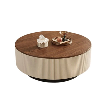 Table basse bois marron ronde de luxe -