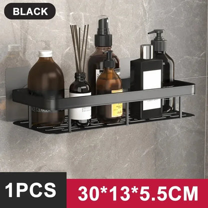 Mini étagère salle de bain à alliage d'aluminium - Noir-1PCS
