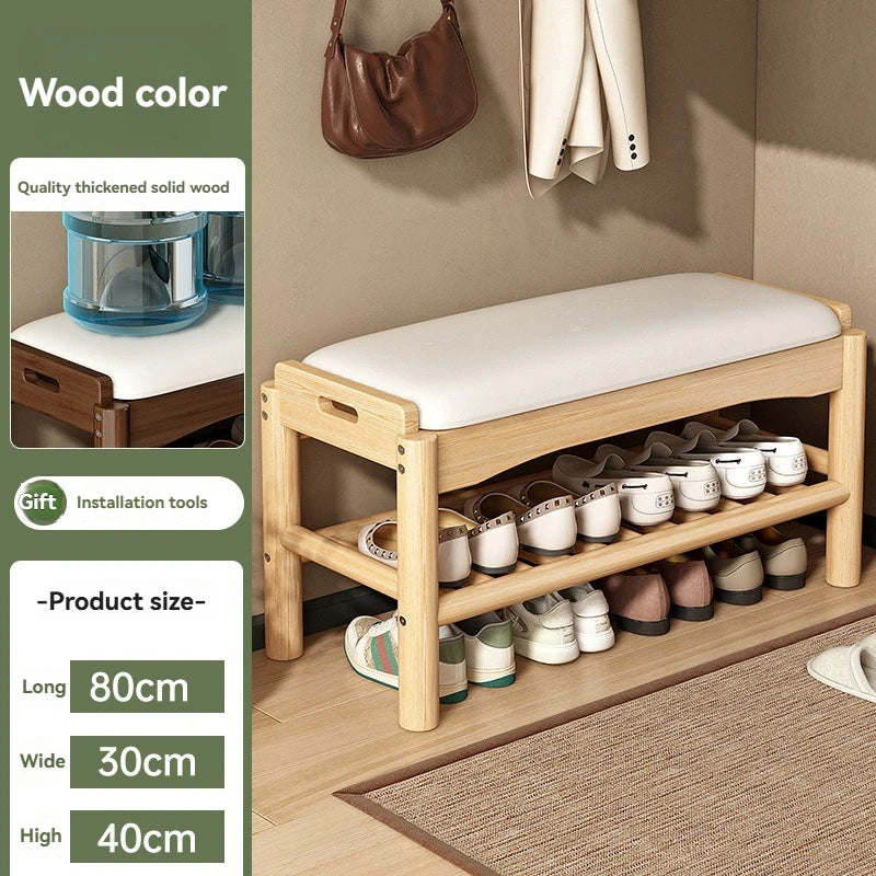 Meuble à chaussure en bois avec tabouret pour l'entrée de la maison - A - 80cm