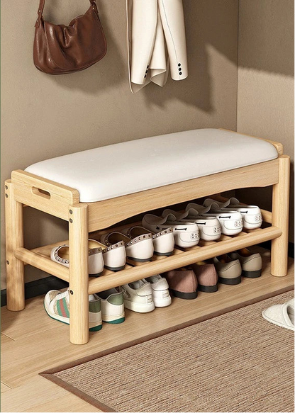 Meuble à chaussure en bois avec tabouret pour l'entrée de la maison - A - 80cm