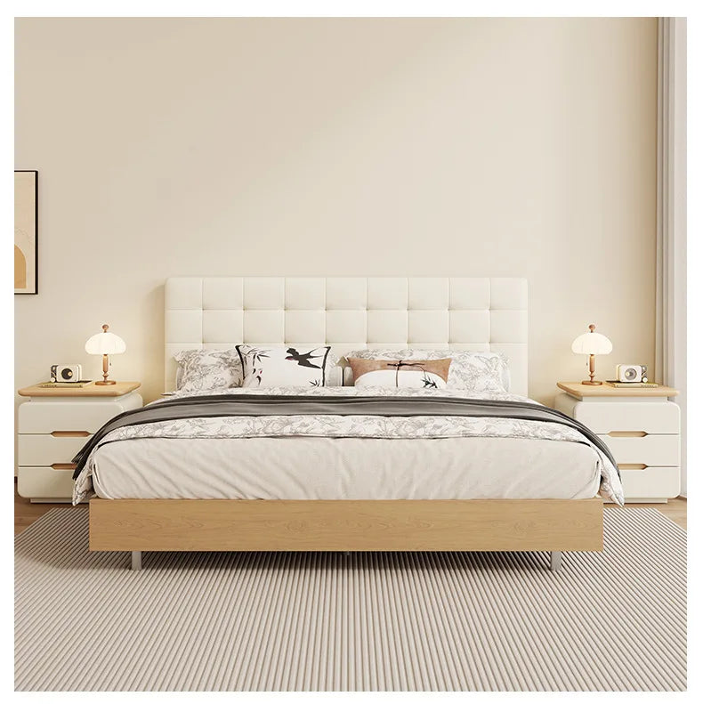 Table de nuit en bois massif couleur crème premium -