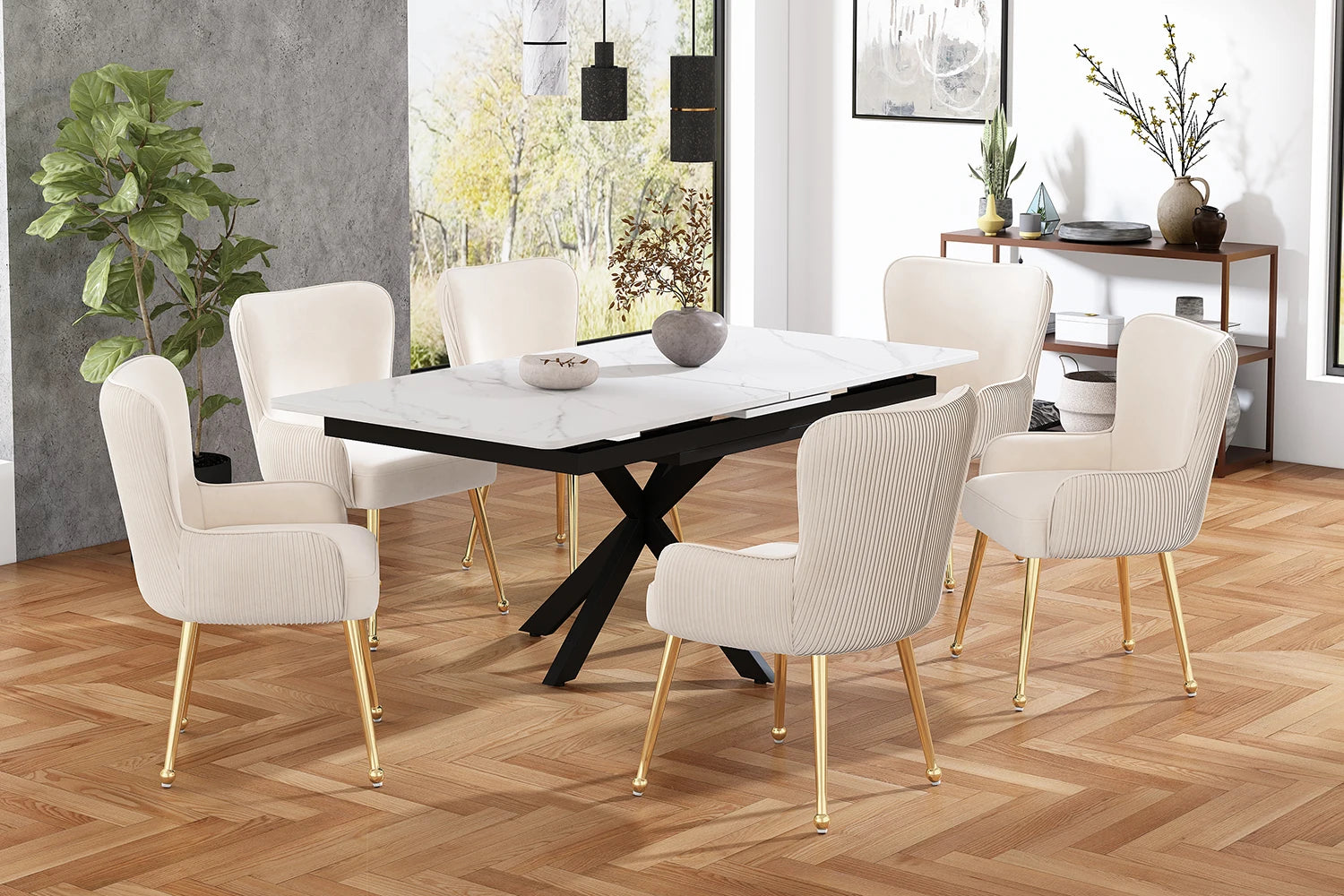 Chaise salle à manger velours blanc 2 ensembles de luxe -