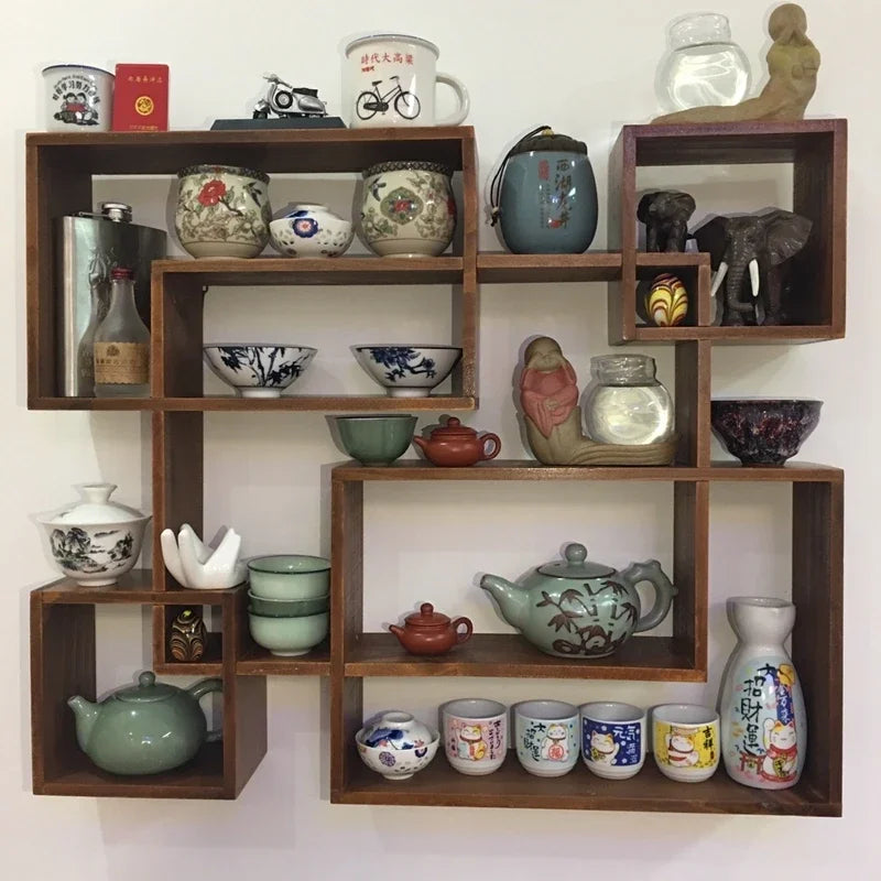 étagère murale en bois ancien à multi compartiments -