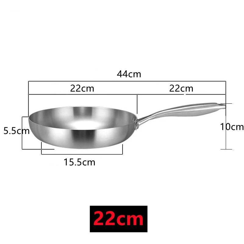 Poêle inox Professionnel de qualité disponible en 22cm 24cm 26cm 28cm - 22cm sans couverture