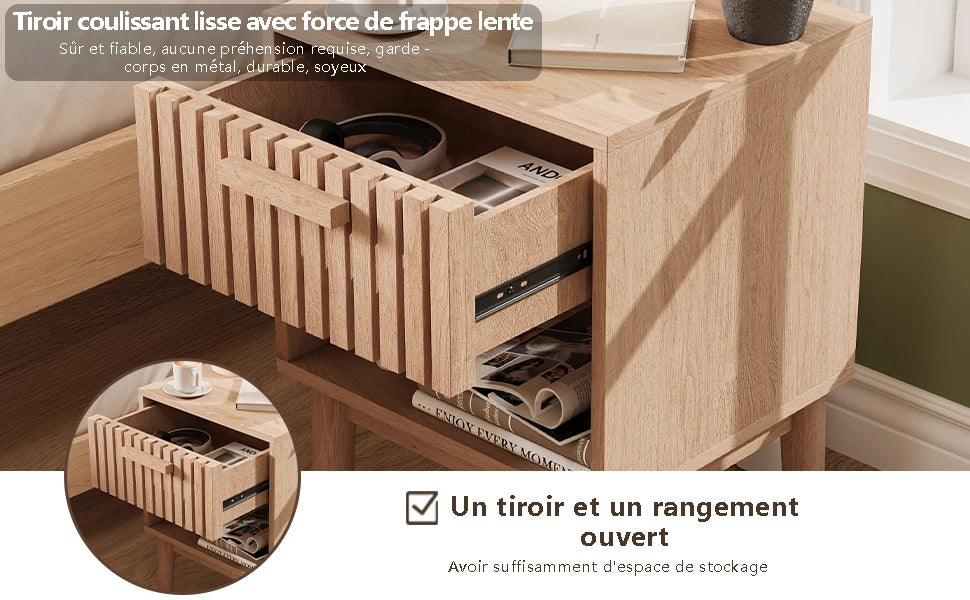 Table de nuit moderne en bois 2 ensembles -