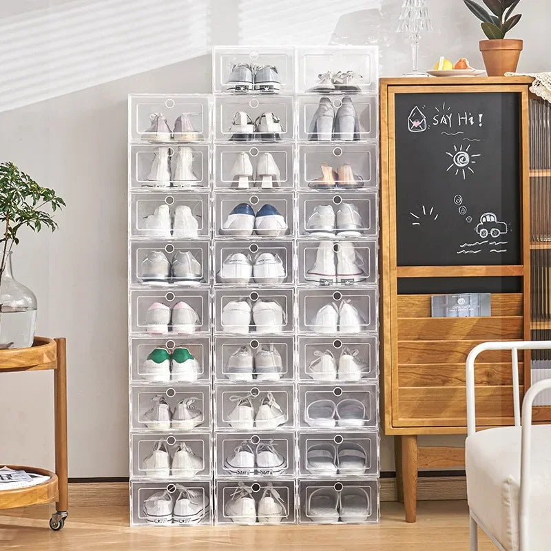 Meuble à chaussure de style boite en plastique transparente -