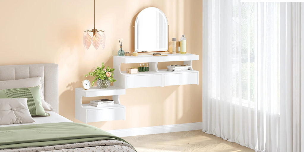 Table de nuit flottante blanche pour chambre - 1 pièce -