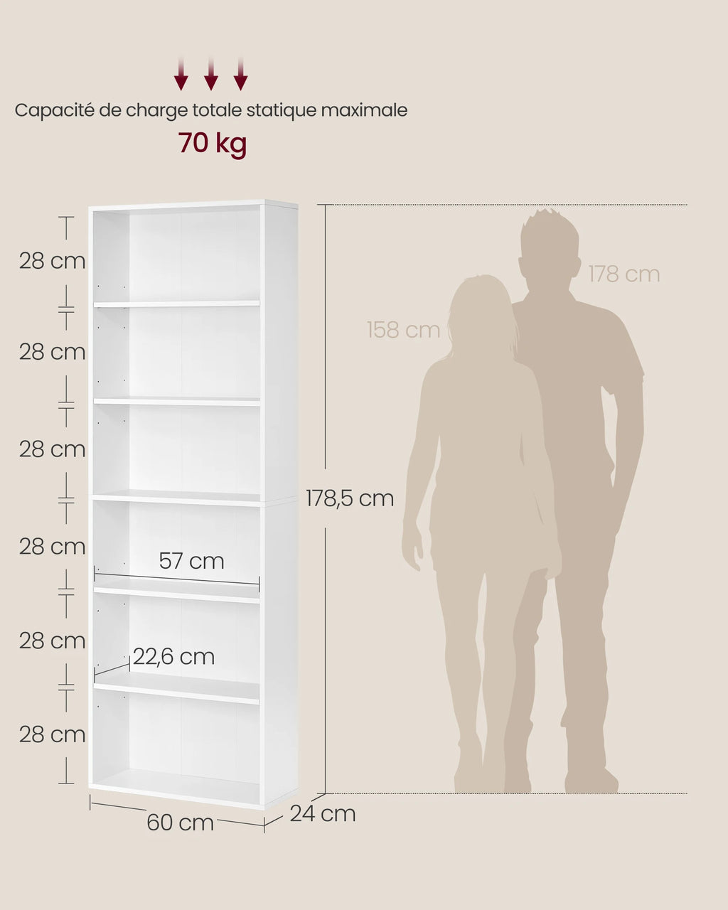 Meuble de rangement colonne rectangulaire 24 x 60 x 178.5 cm -