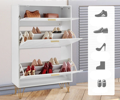 Meuble à chaussure avec tiroirs rabattables autoportants pour sabots et talons -