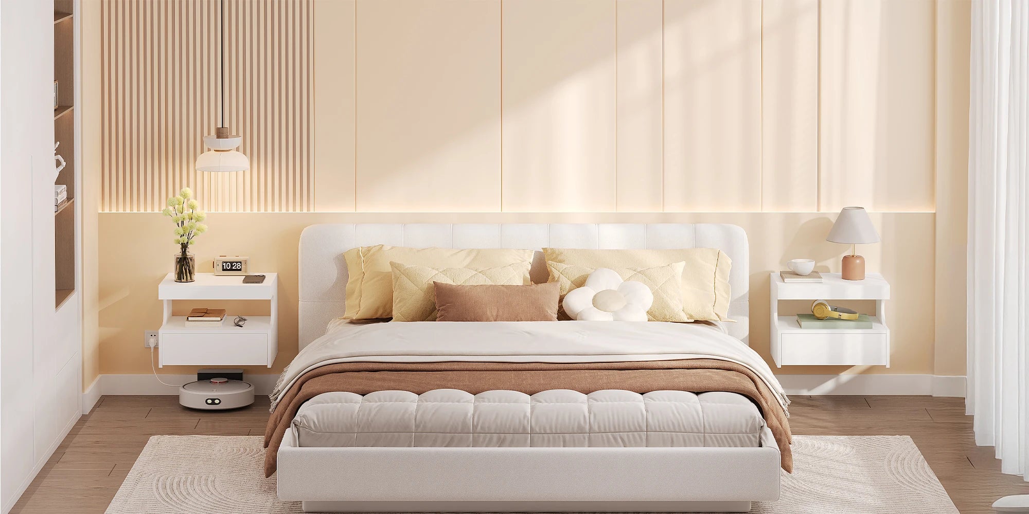 Table de nuit flottante blanche pour chambre - 1 pièce -