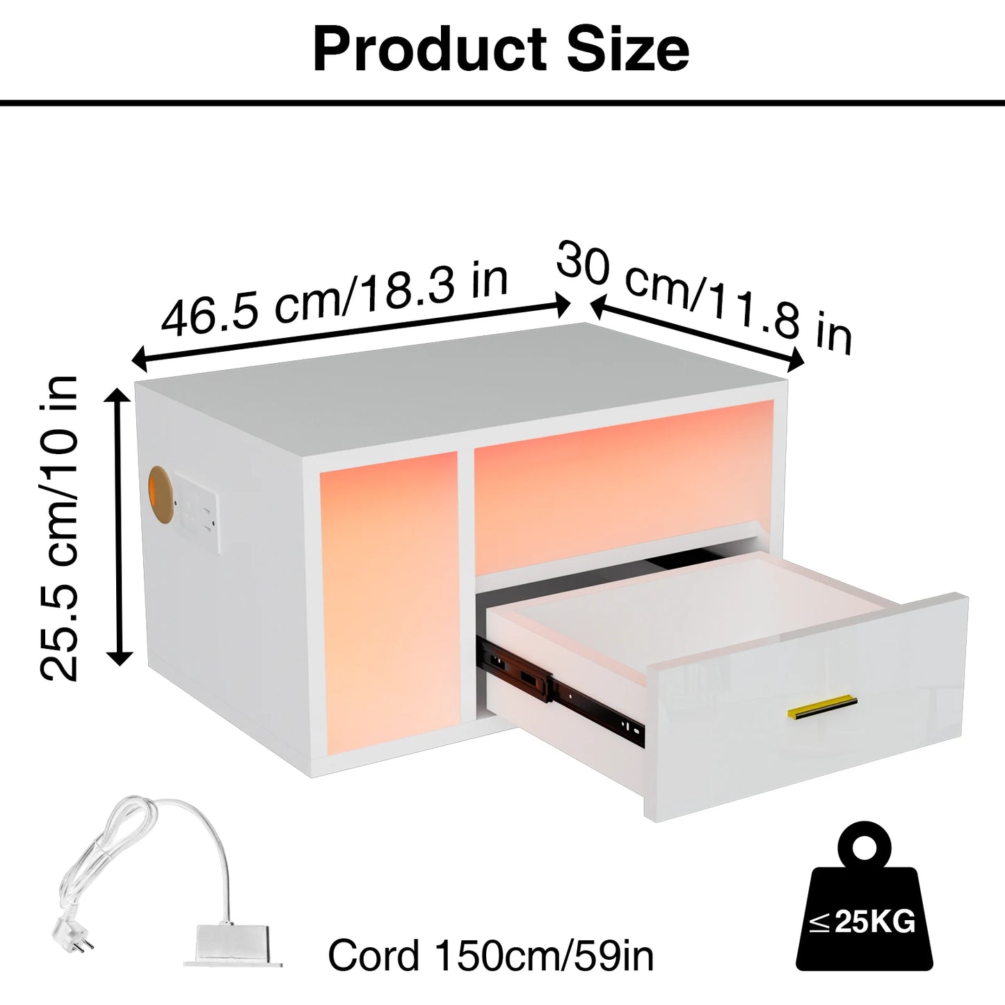 Table de nuit suspendue avec station de charge - Table de nuit Blanc
