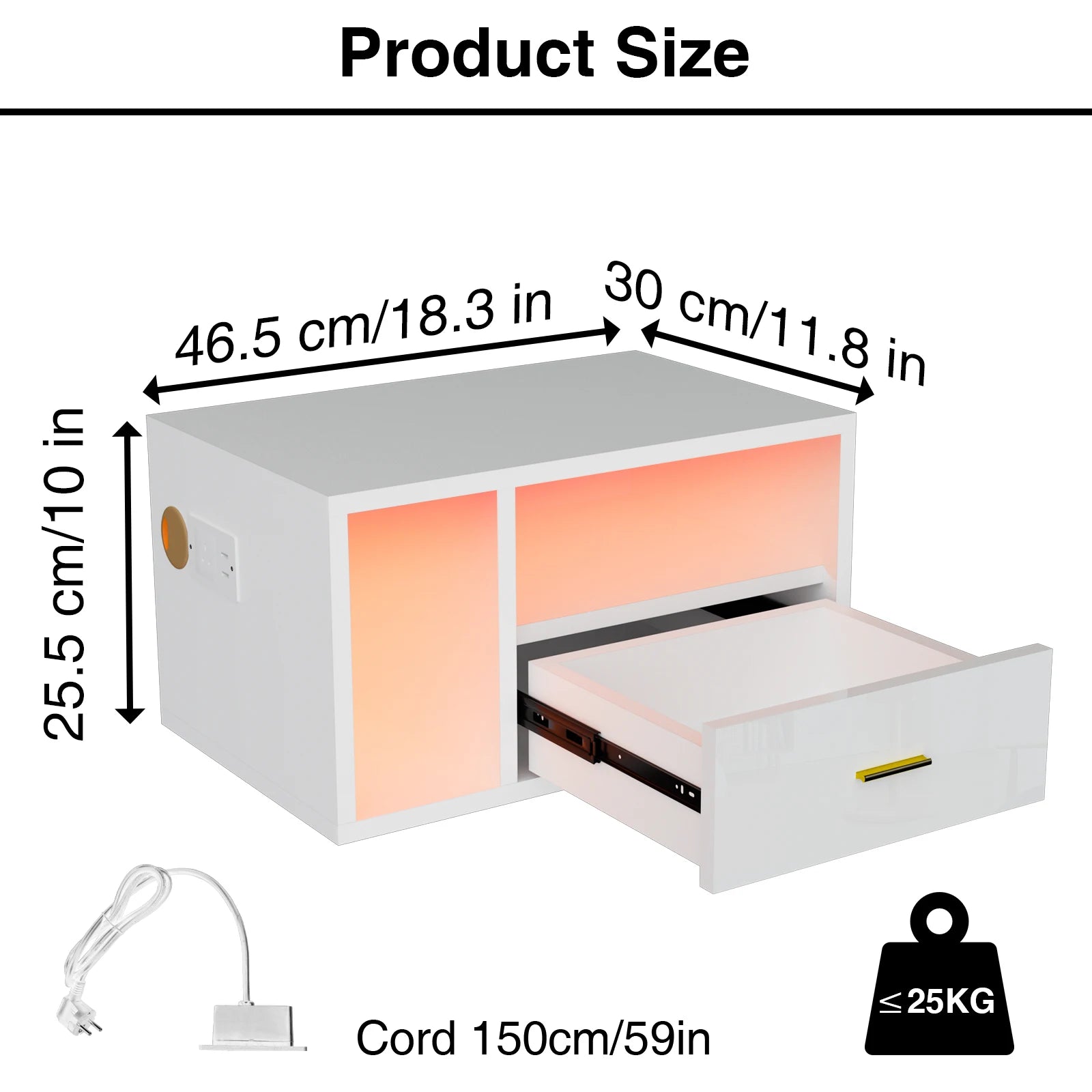 Table de nuit suspendue avec station de charge - Table de nuit Blanc