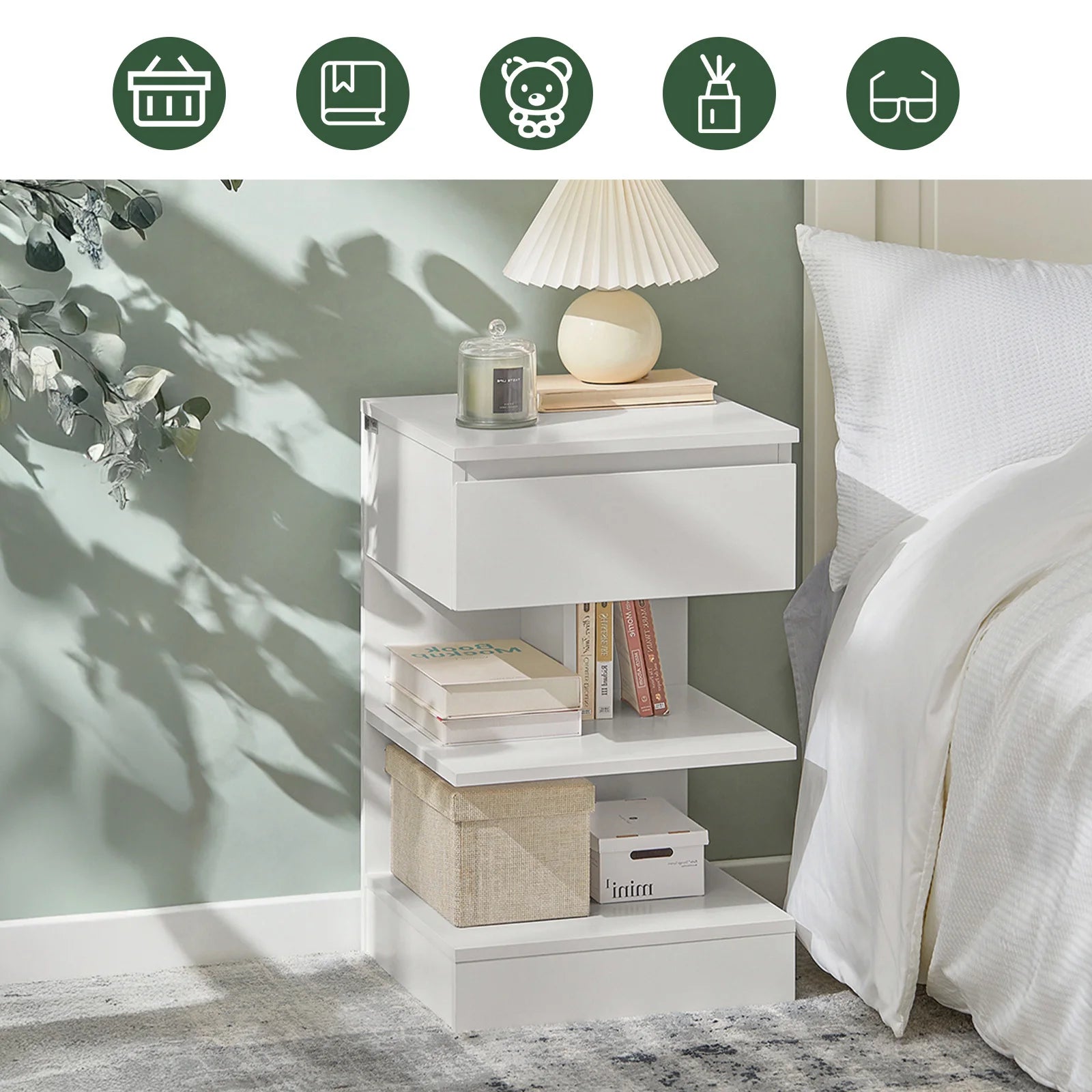 Table de chevet moderne et originale avec 1 tiroir - 39x65x39cm -