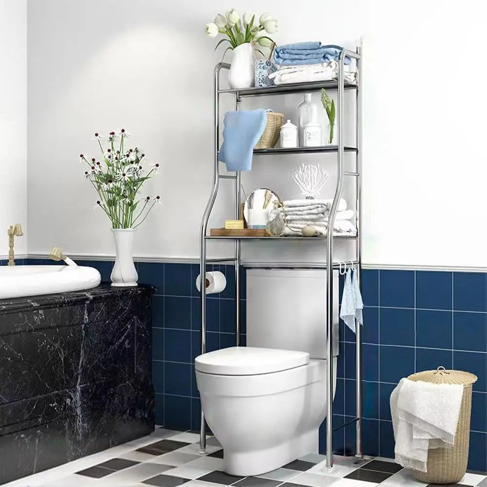 Meuble WC à 3 niveaux en métal - Argent Meuble WC