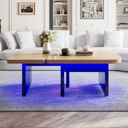 Table basse bois ronde et carré originale avec compartiments tiroirs -