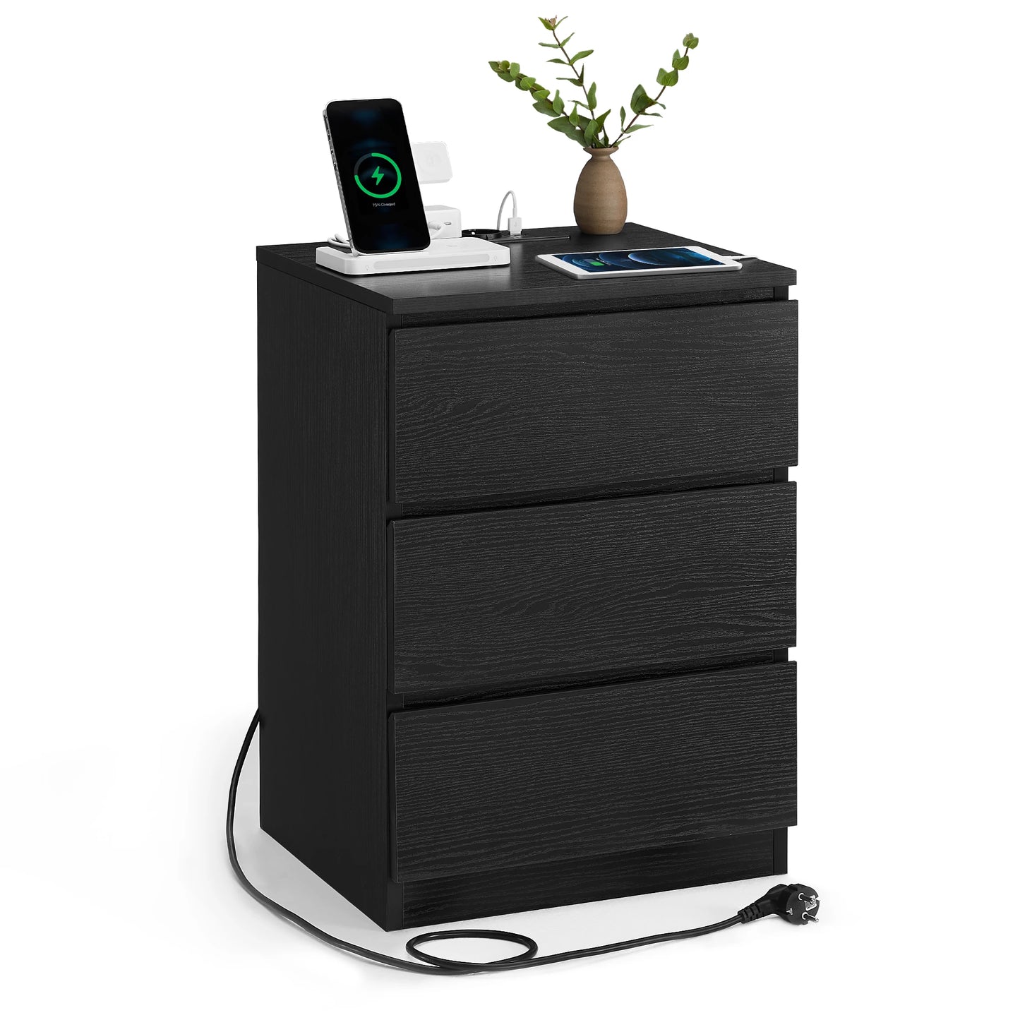 Table de chevet blanche à 3 tiroirs moderne - Noir Table de chevet