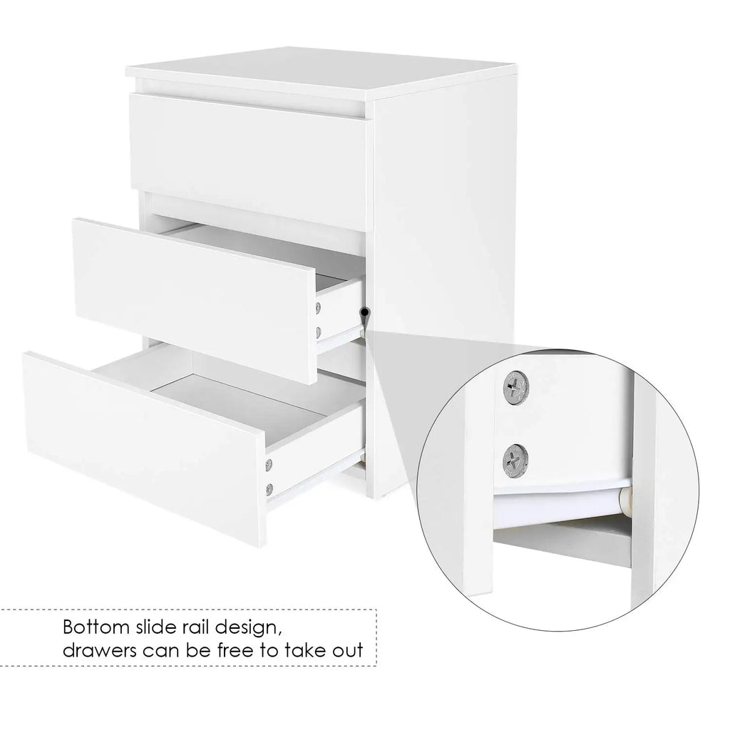 Table de nuit blanche getone avec 3 tiroirs -