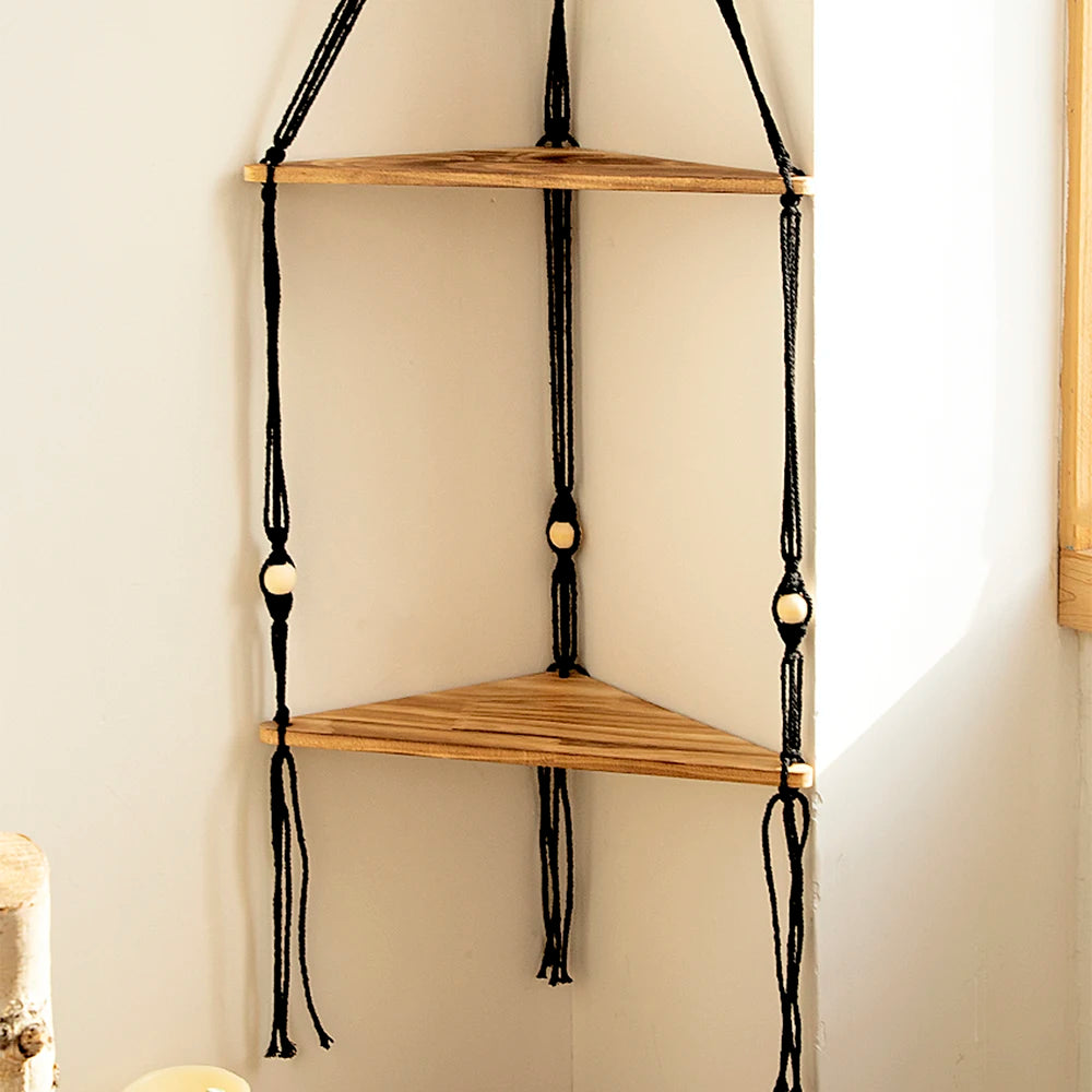 étagère bois d'angle triangulaire à 3 niveaux muraux -