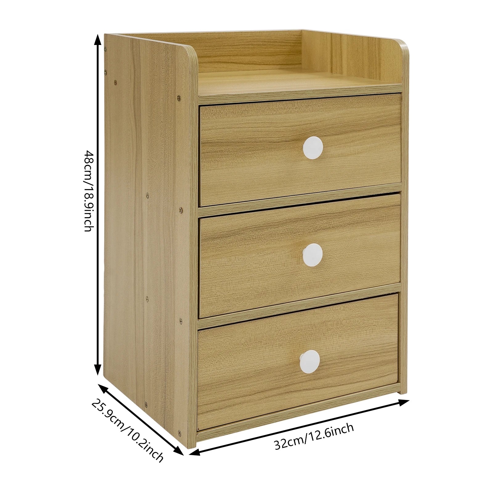 Mini Table de nuit avec poignée et 3 tiroirs - Bois Table de nuit