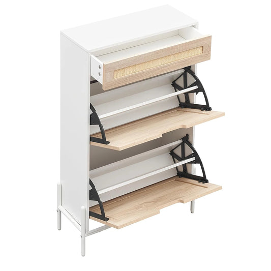 Meuble à chaussure dissimulé en rotin avec 2 portes abattables - Blanc Meuble à chaussure