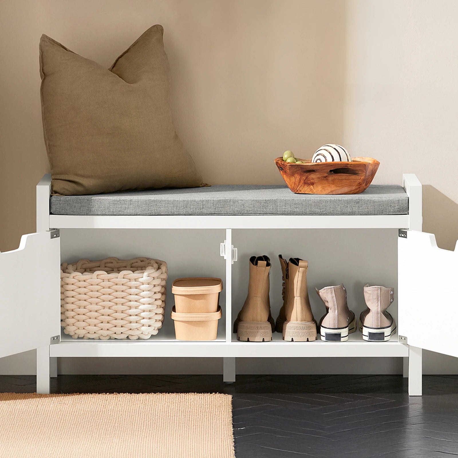 Meuble à chaussure de style banquette de dimensions 91x50x30cm -