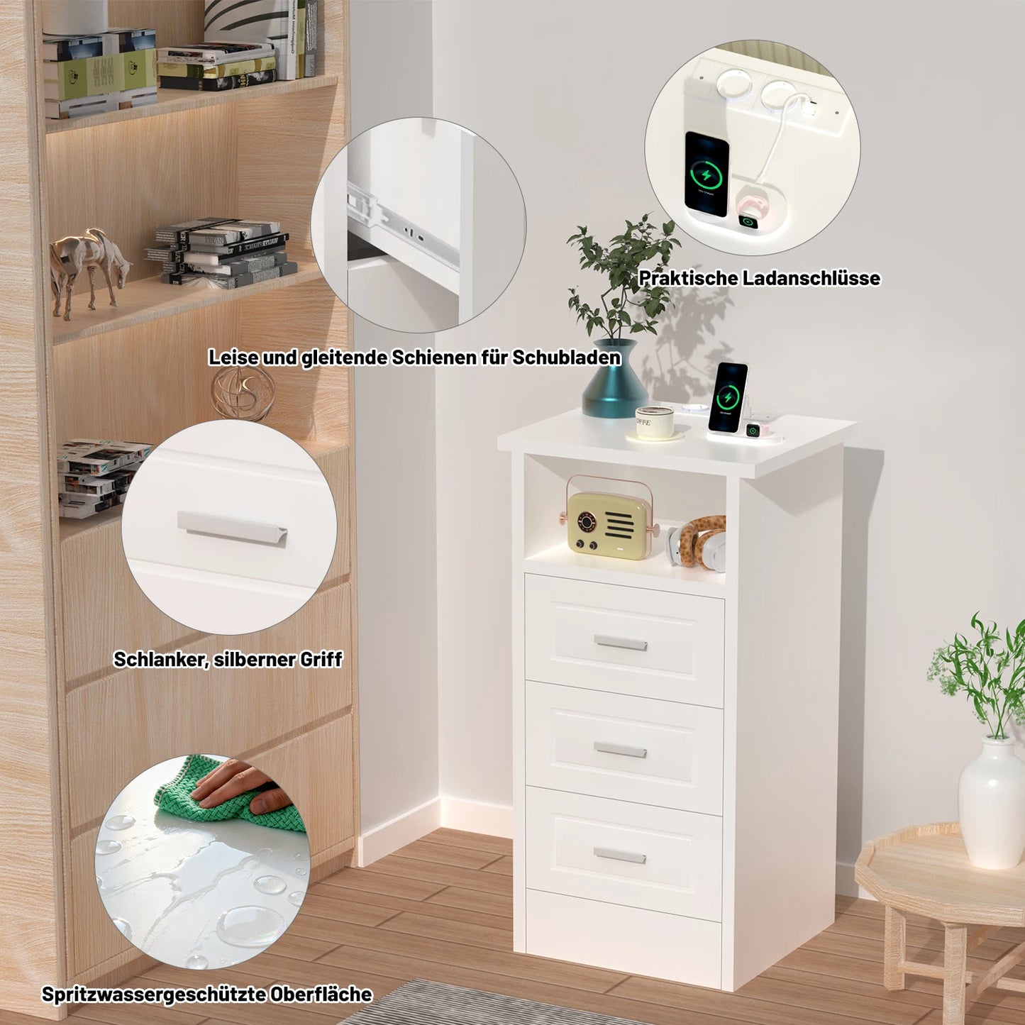 Table de chevet intelligente avec station de recharge USB -