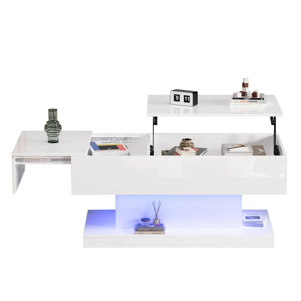 Table basse design blanc avec éclairage LED 100x50x45 Cm -