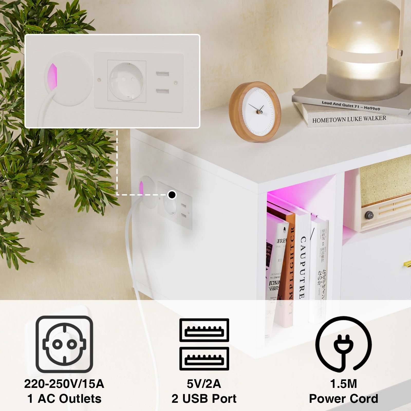 Table de nuit suspendue avec station de charge -